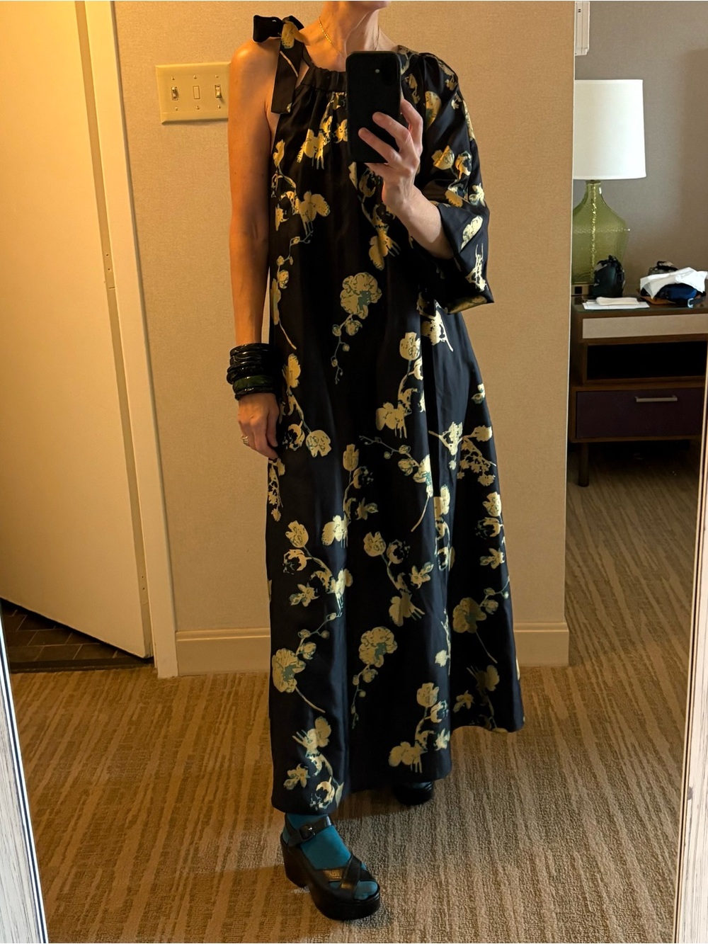 Cynthia Rowley Black Silk Floral One-shoulder Maxi Dress